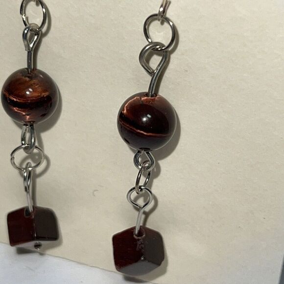 Red Tiger Eye Earrings, Sterling Silver Hand Carved Earrings, NWOT - Picture 3 of 7